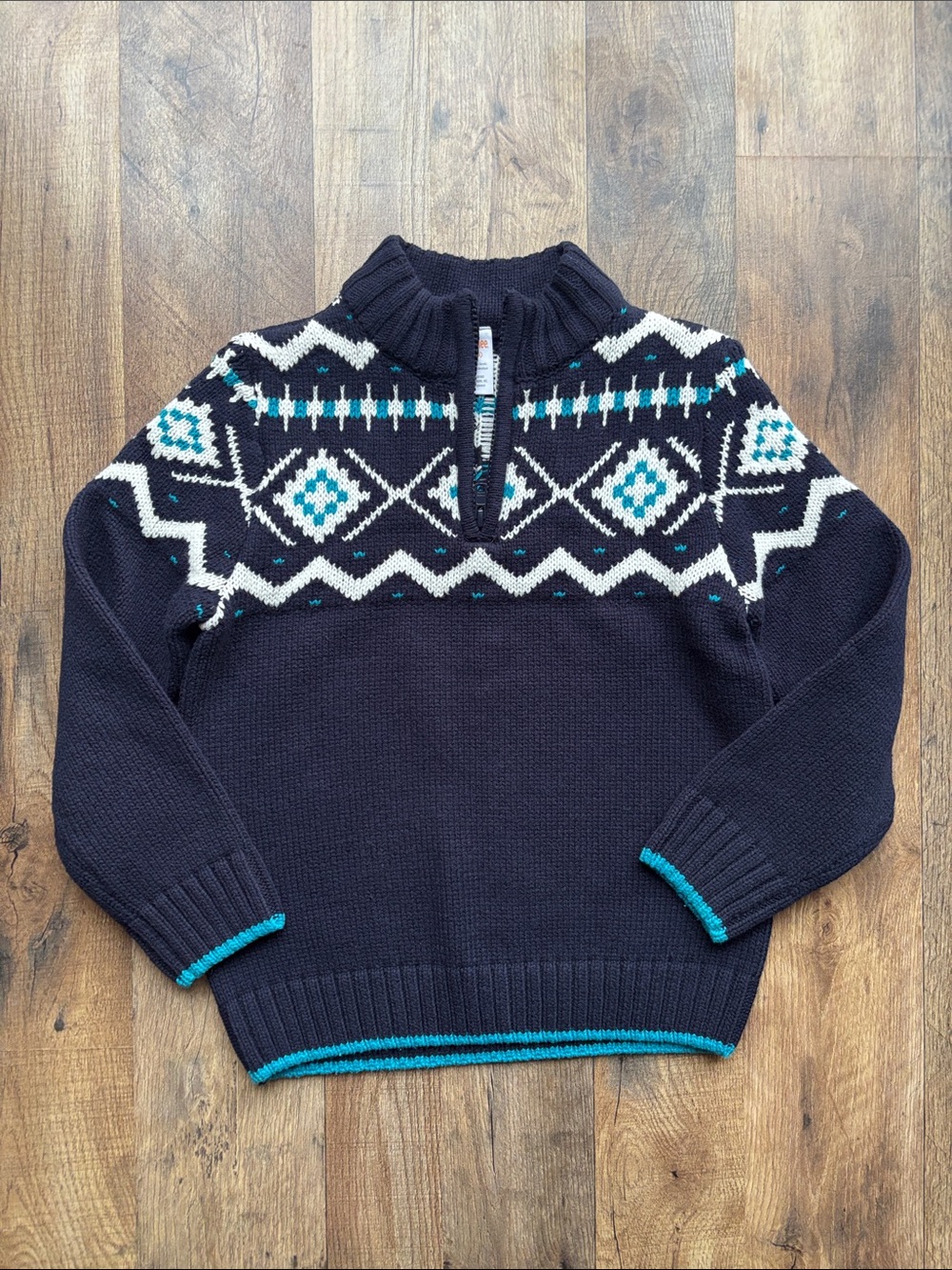 Gymboree Blue White Nordic Fair Isle Pullover Quarter Zip Winter Cozy Sweater
